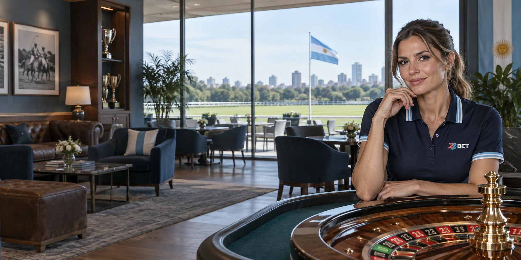 Mesa de ruleta con crupier y la marca 22BET