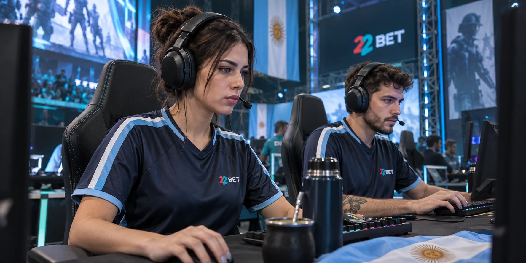 Jugadores de esports con indumentaria de 22BET